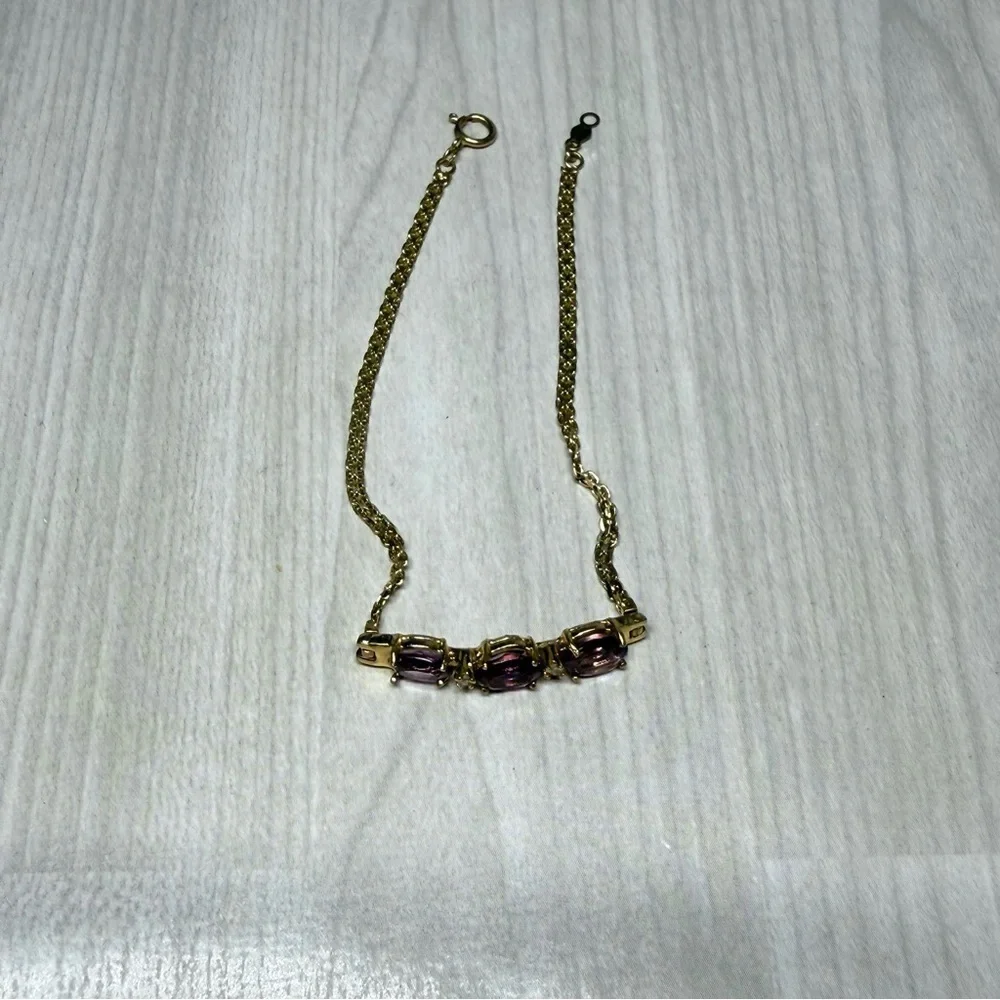 14k Yellow Gold With Beautiful Amethyst & Diamonds Bracelet.